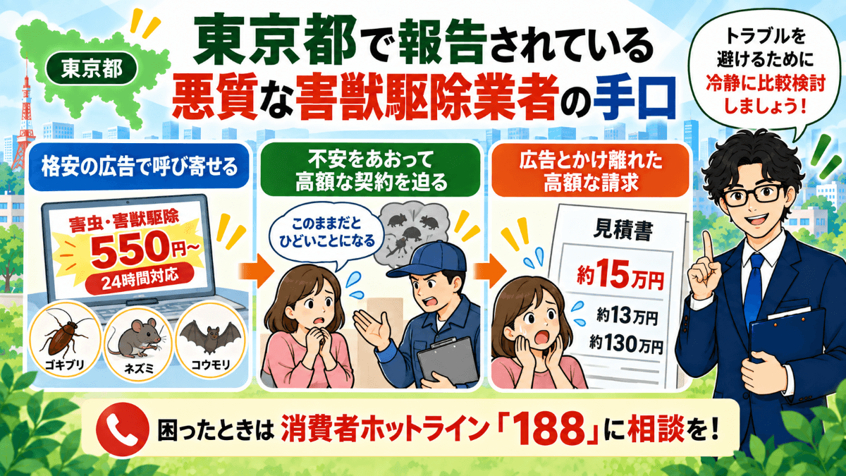 東京都で報告されている悪質な害獣駆除業者の手口
