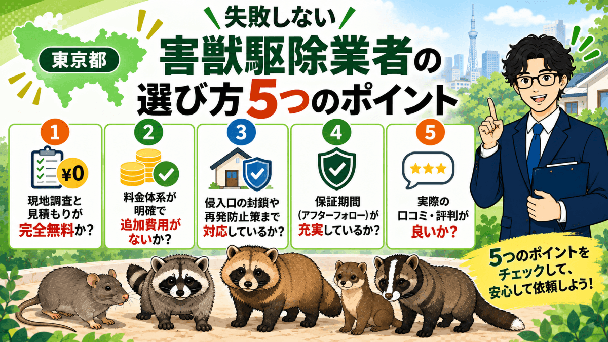 東京都で失敗しない害獣駆除業者の選び方5つのポイント
