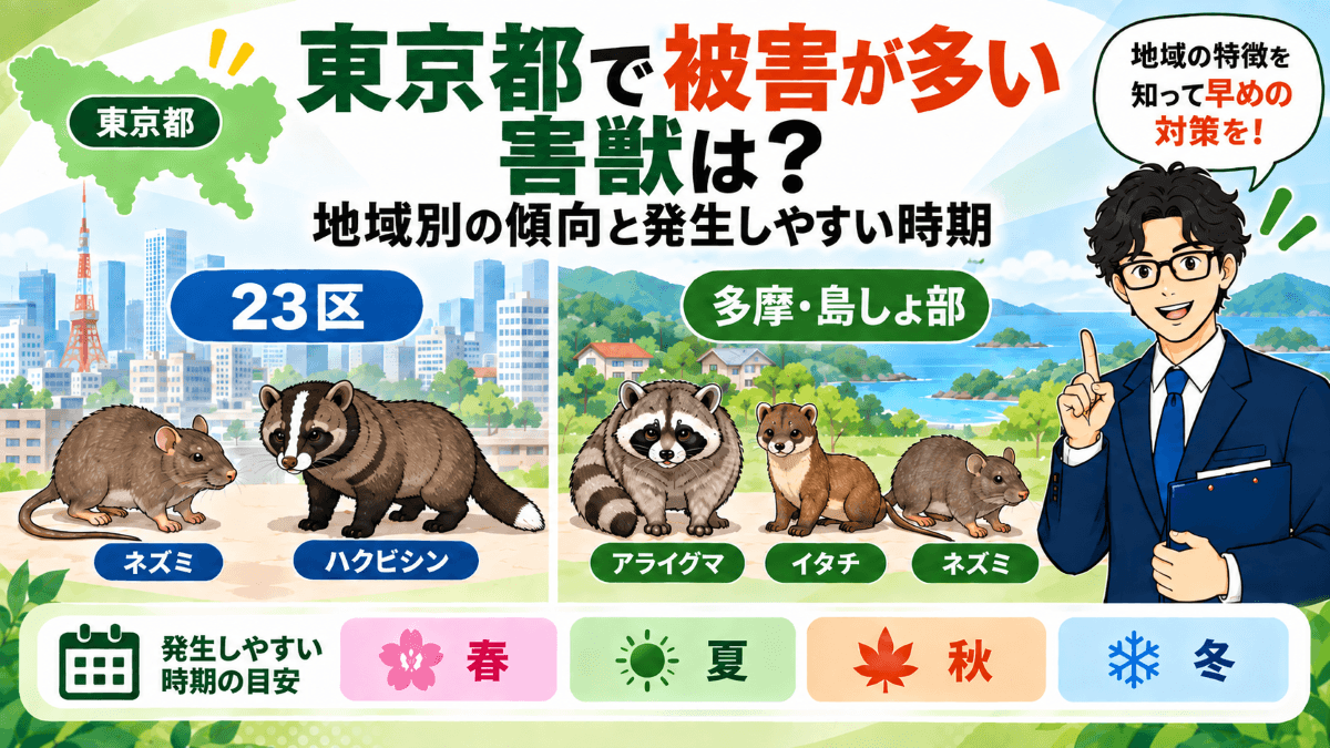 東京都で被害が多い害獣は?地域別の傾向と発生しやすい時期