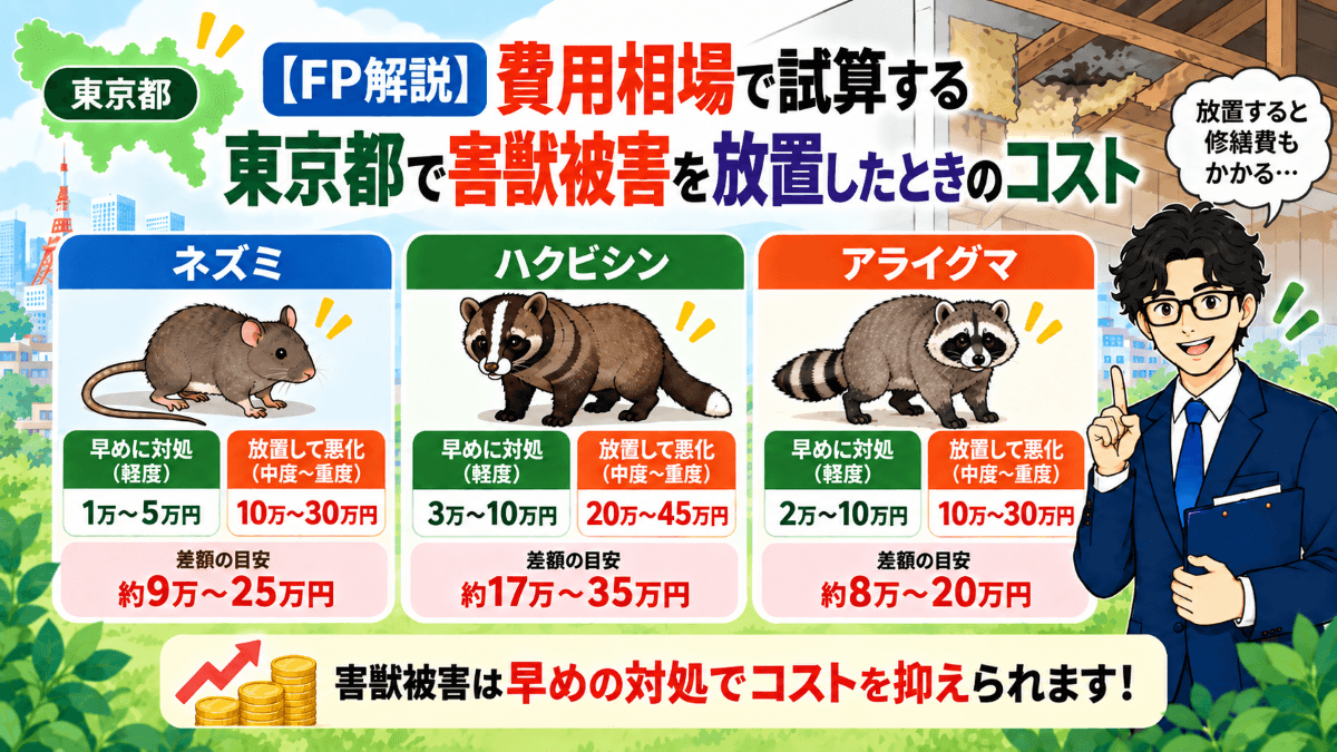 【FP解説】費用相場で試算する東京都で害獣被害を放置したときのコスト